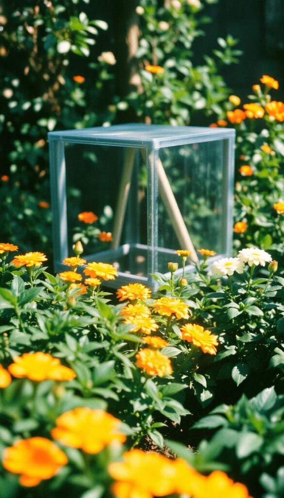 A diagram showing optimal garden placement considering sunlight and water access.